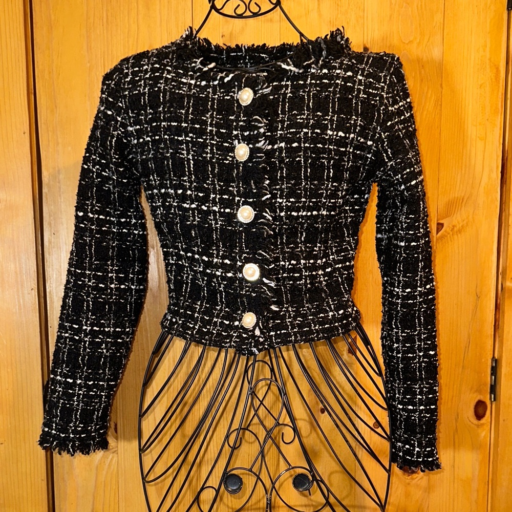 Chic Black and White Tweed Jacket